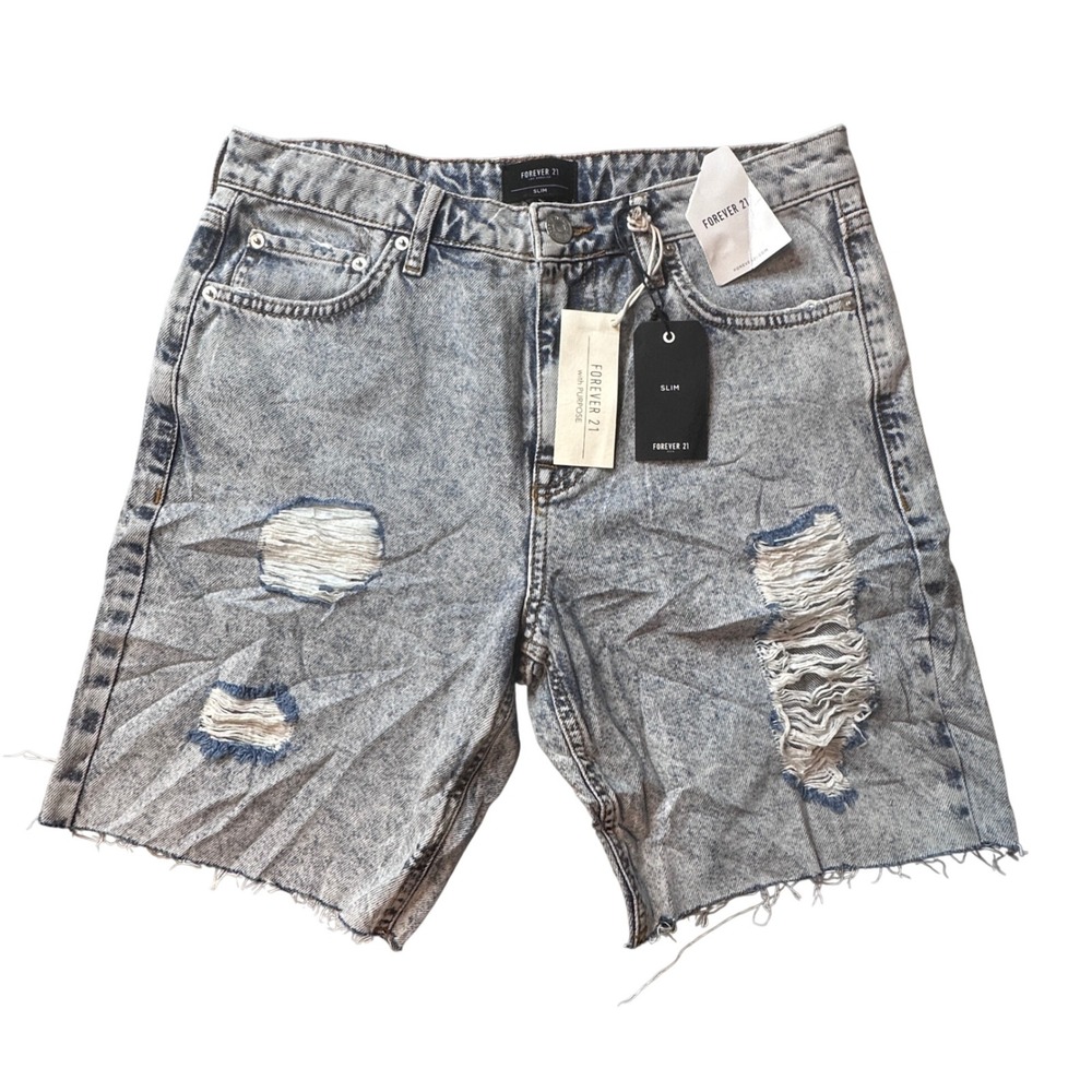 Forever 21 Shorts Womens 30‎ Blue Acid Wash Slim Distressed Raw Hem Streetwear